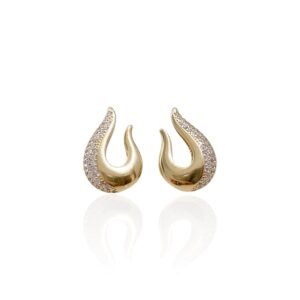 Brinco U Liso e Cravejado - Semijoias no ouro 18K