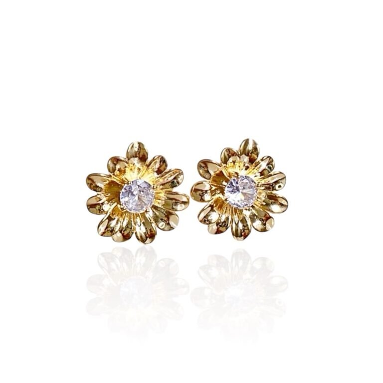 Brinco Orgânico Flor Com Ponto de luz - Semijoias no ouro 18K