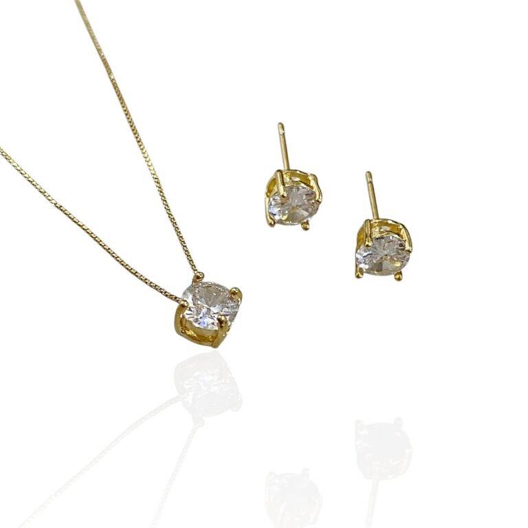 Conjunto Ponto de Luz Redondo 6mm - Semijoias no ouro 18K