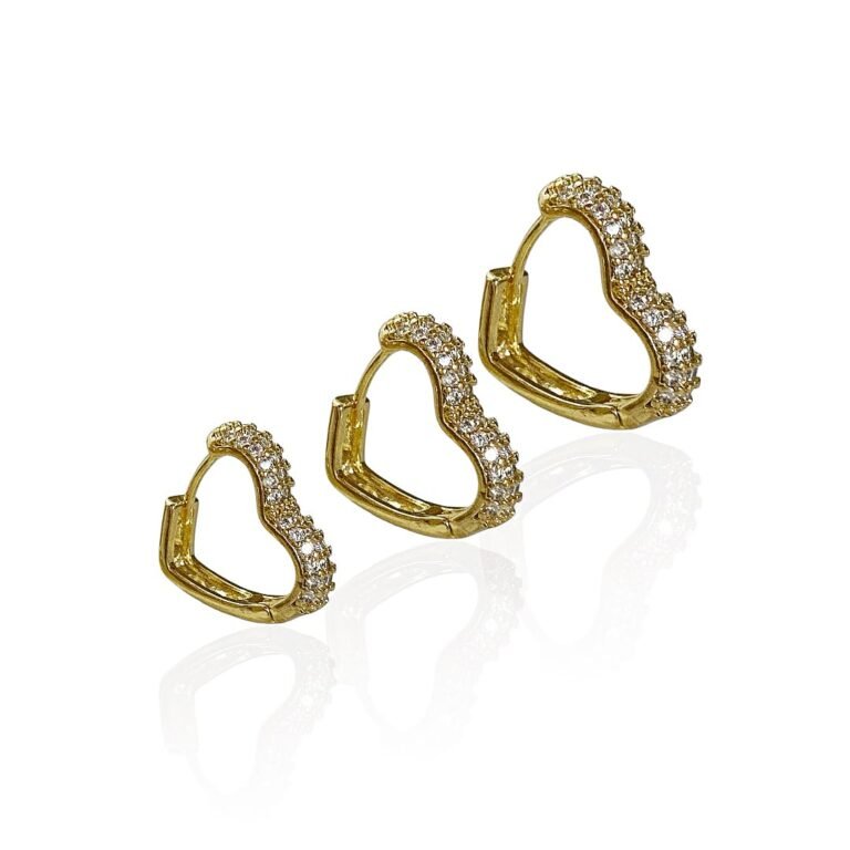 Brinco Trio Coração Argola Cravejado Zirconia - Semijoias com banho no ouro 18K