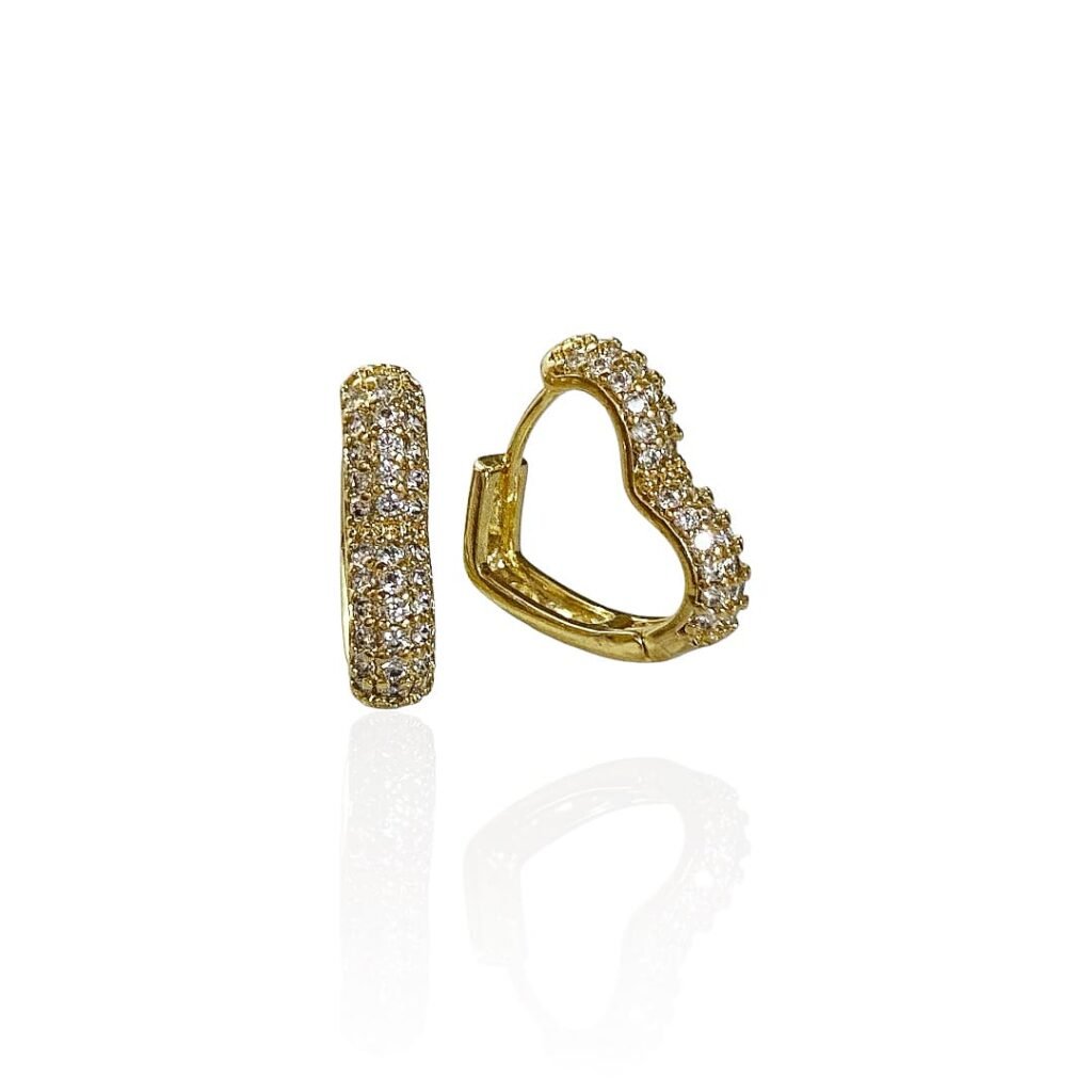 Brinco Trio Coração Argola Cravejado Zirconia - Semijoias com banho no ouro 18K