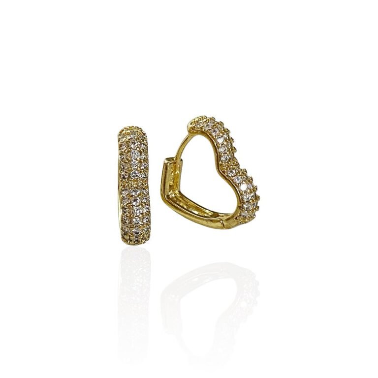 Brinco Trio Coração Argola Cravejado Zirconia - Semijoias com banho no ouro 18K