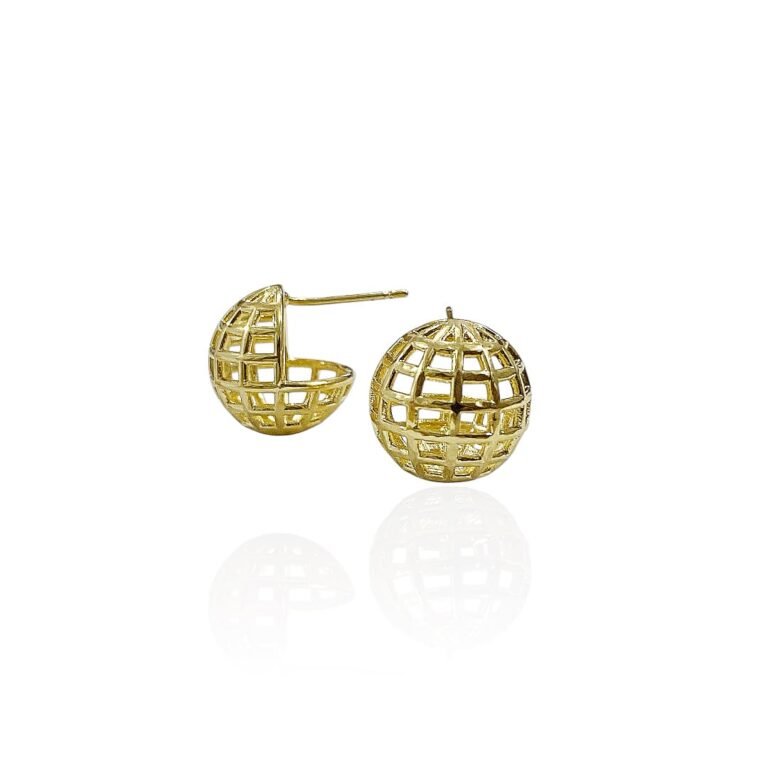 Brinco Esfera Detalhado - Semijoias no ouro 18K