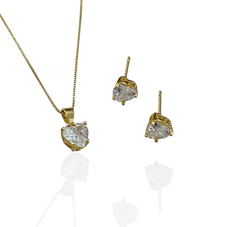 Conjunto Ponto de Luz Coração 6mm - Semijoias no ouro 18K