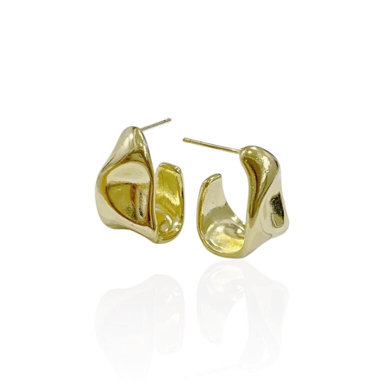 Brinco Orgânico Ondulado Argola Maciço- Semijoias com banho no Ouro 18K