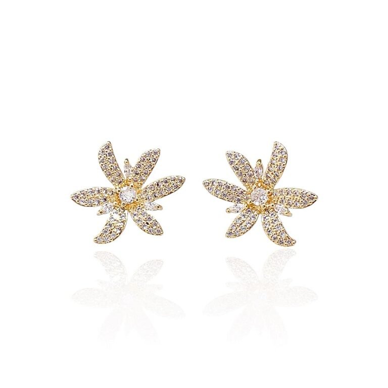Brinco Flor todo Cravejado - Semijoias no banho de ouro 18K