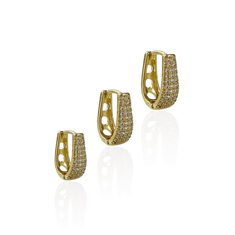 Brinco Trio U Argola Cravejado Zirconia - Semijoias com banho no ouro 18K