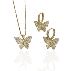 Conjunto Borboleta Cravejado - Semijoias com banho no ouro 18K