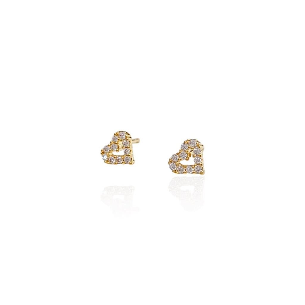 Brinco Mini PP Coração Cravejado - Semijoias com banho no Ouro 18K