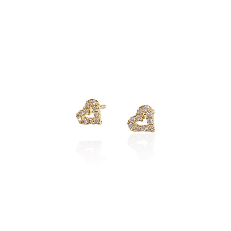 Brinco Mini PP Coração Cravejado - Semijoias com banho no Ouro 18K