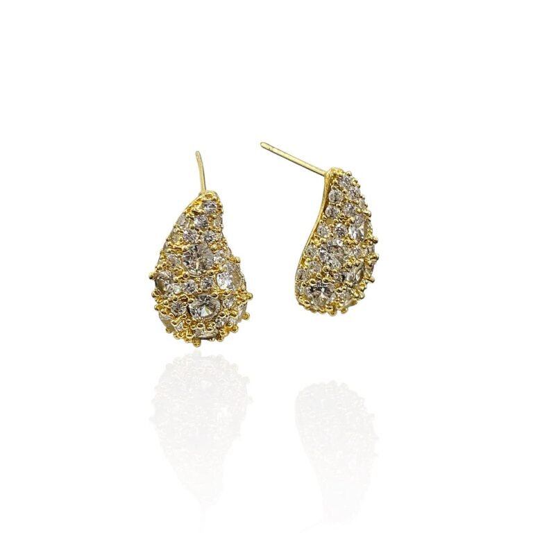 Brinco Gota Todo Cravejado - Semijoias com banho no ouro 18K