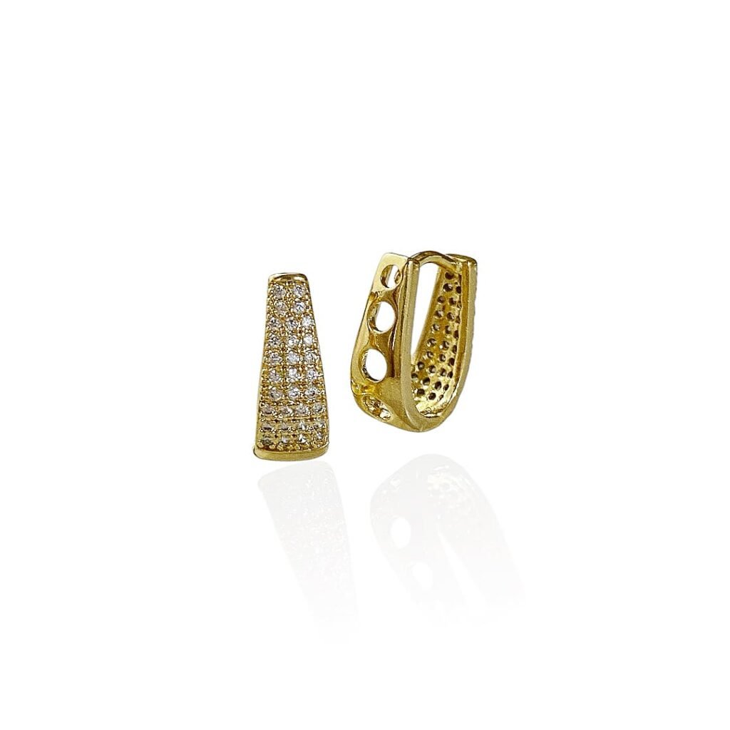Brinco Trio U Argola Cravejado Zirconia - Semijoias com banho no ouro 18K