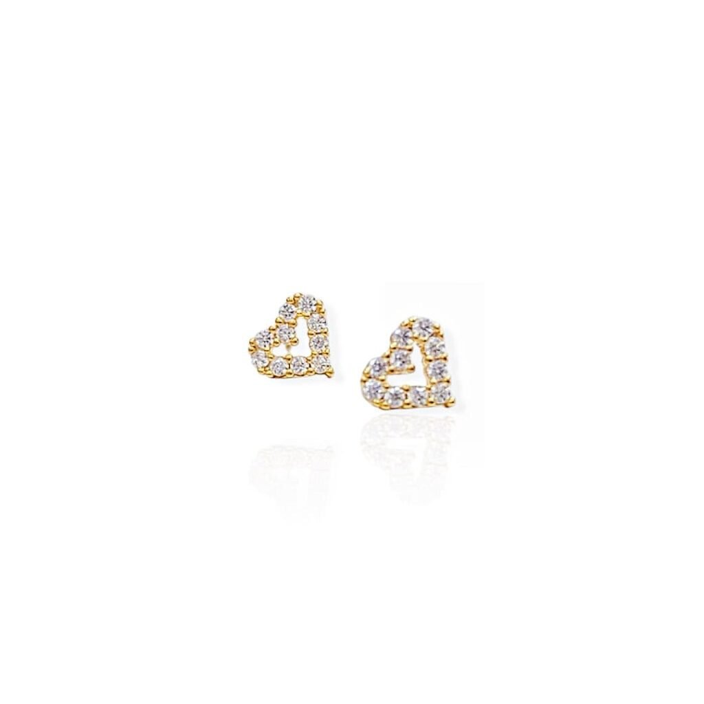 Brinco Mini PP Coração Cravejado - Semijoias com banho no Ouro 18K