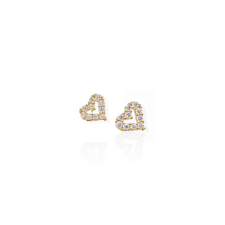 Brinco Mini PP Coração Cravejado - Semijoias com banho no Ouro 18K