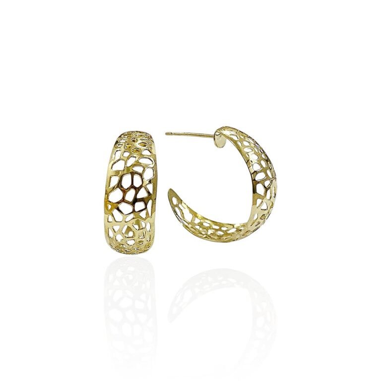 Brinco Argola Detalhado Chapa - Semijoias com banho no Ouro 18K