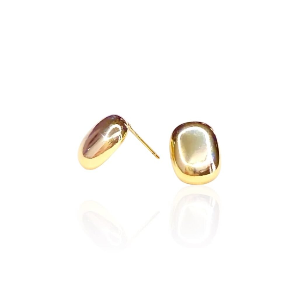 Brinco Orgânico Retangular Maciço - Semijoias com banho no ouro 18K