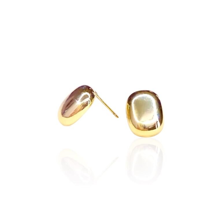 Brinco Orgânico Retangular Maciço - Semijoias com banho no ouro 18K