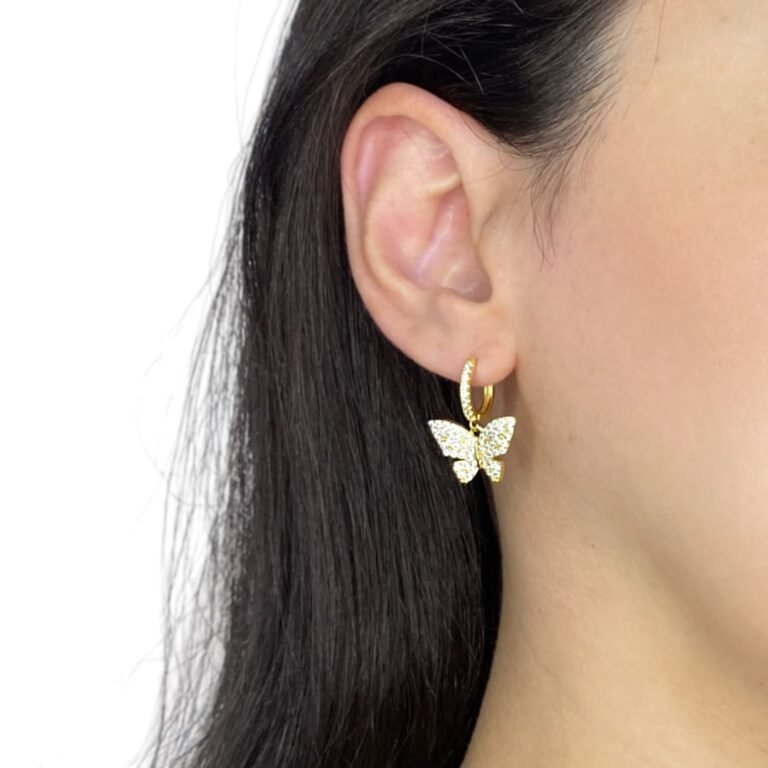 Conjunto Borboleta Cravejado - Semijoias com banho no ouro 18K